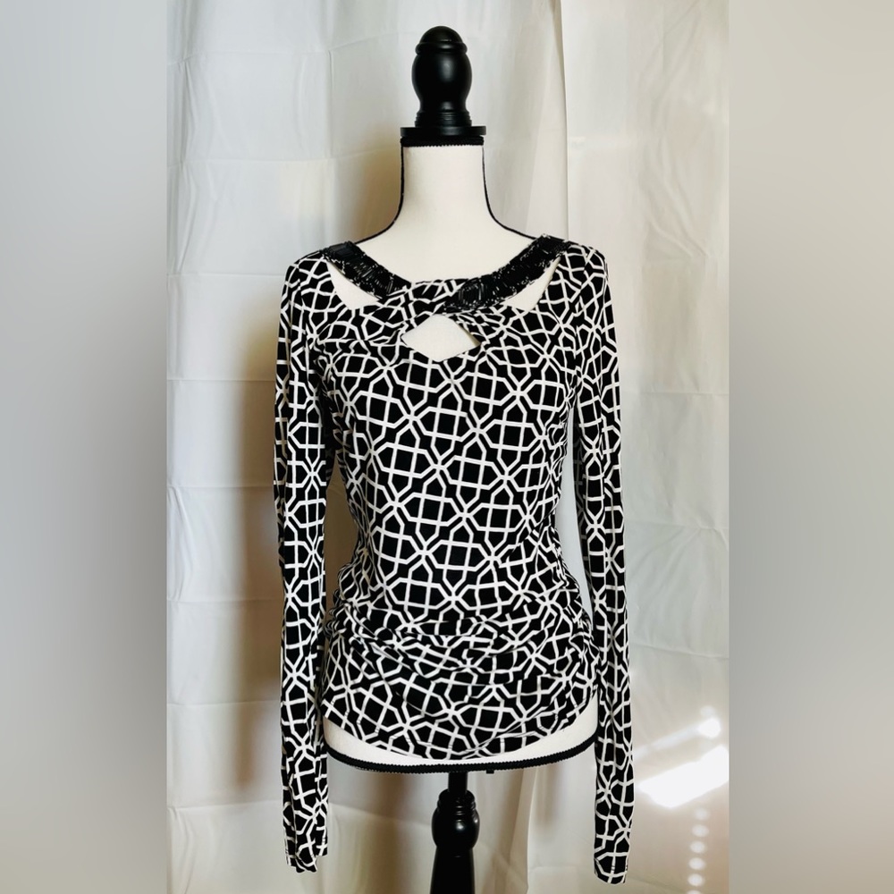 INC International Concepts Beaded Stretch Long Sleeve Blouse